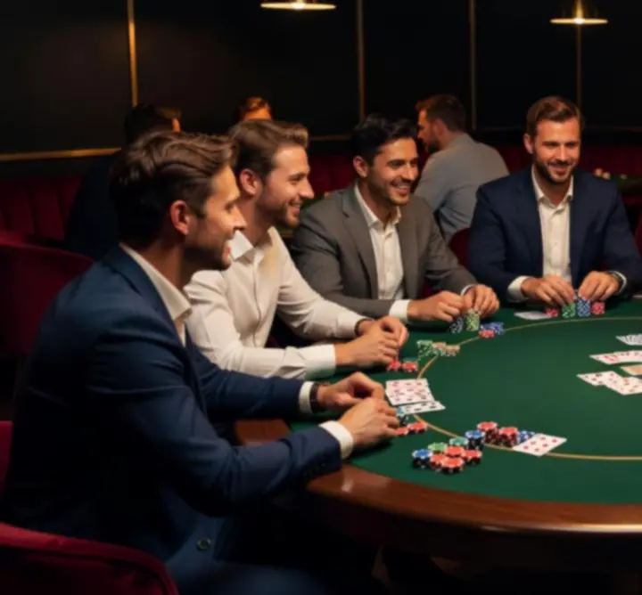 Csoport offline poker esten, társas beszélgetéssel