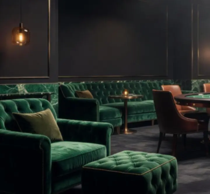 Elegáns, sötét tónusú Hualtriona belső tér emerald és borostyán fényekkel